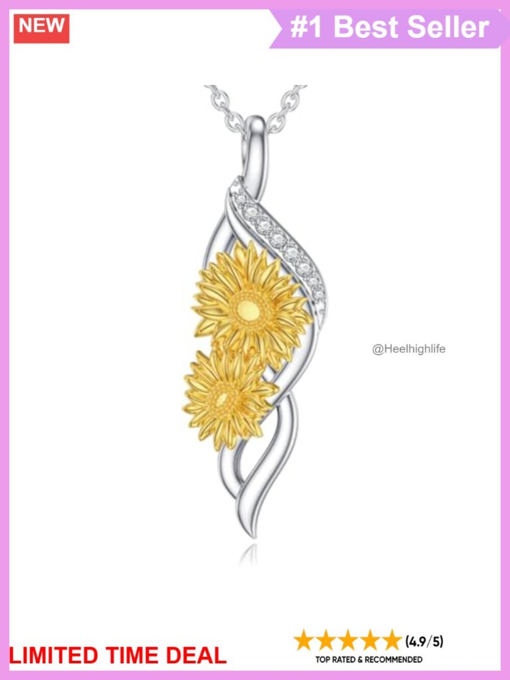 925 Sterling Silver Lab-Grown Diamond Sunflower Infinity Pendant Necklace